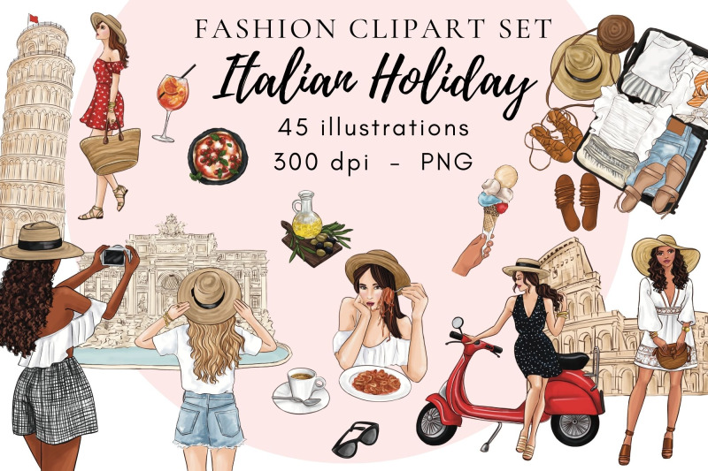 italian-holiday-travel-clipart-set