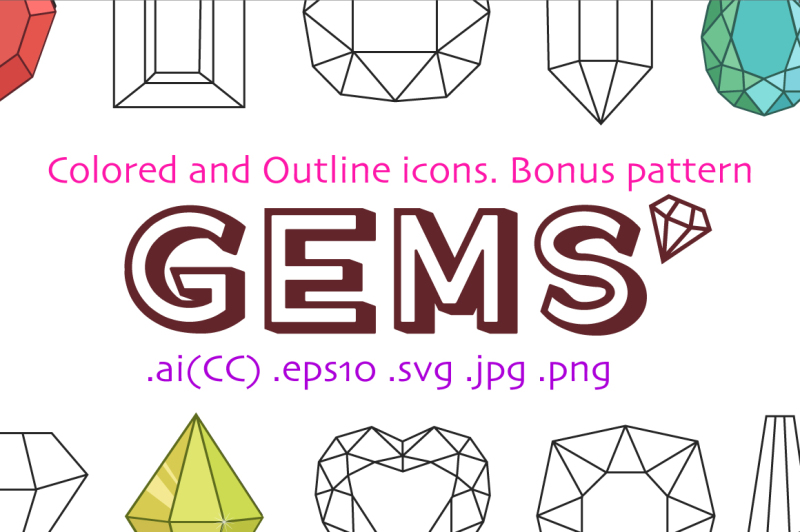 colored-and-outline-icons-gems-pattern