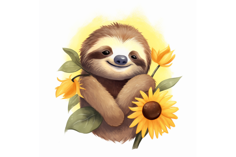 cute-baby-sloth-with-sunflower