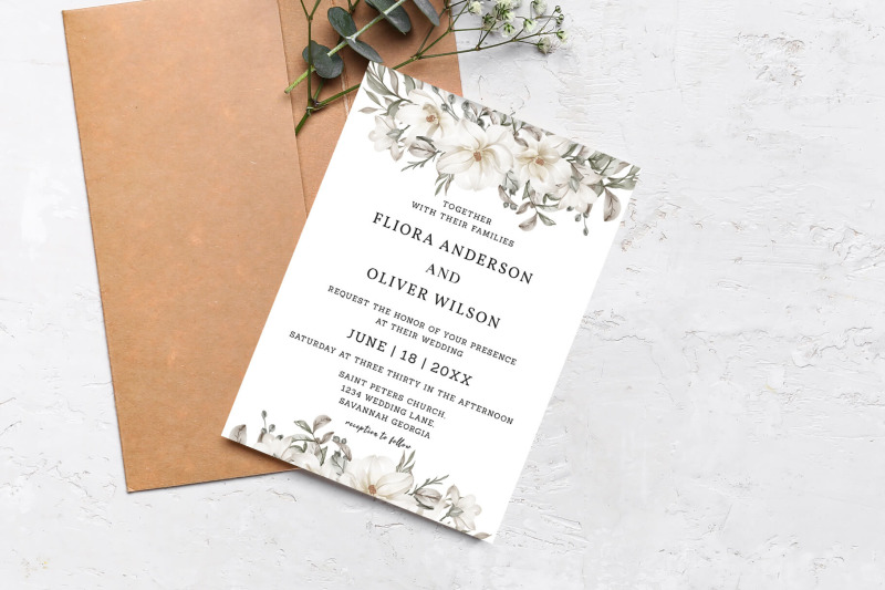 white-floral-botanical-wedding-invitation