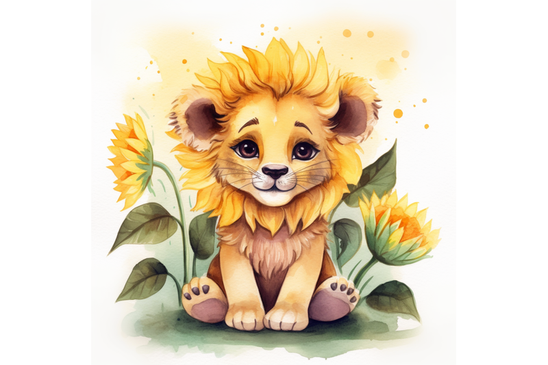 cute-lion-with-sunflower