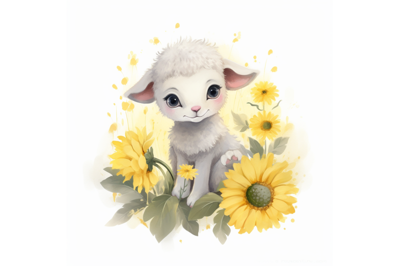 cute-white-lamb-with-sunflower