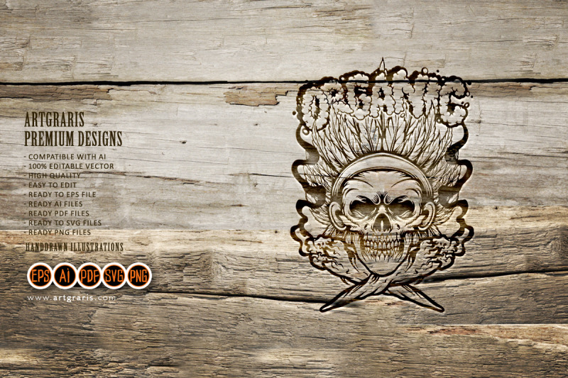 indian-skull-head-with-organic-lettering-word-weed-leaf-illustrations