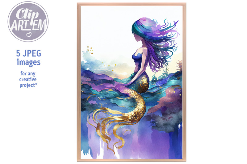 charming-mermaid-painting-artwork-5-jpeg-images-set-home-decor-print