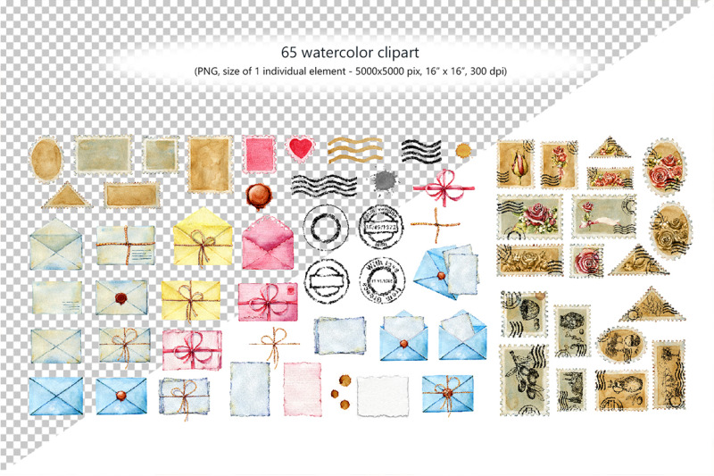 postal-watercolor-clipart-blank-postage-stamps-envelope