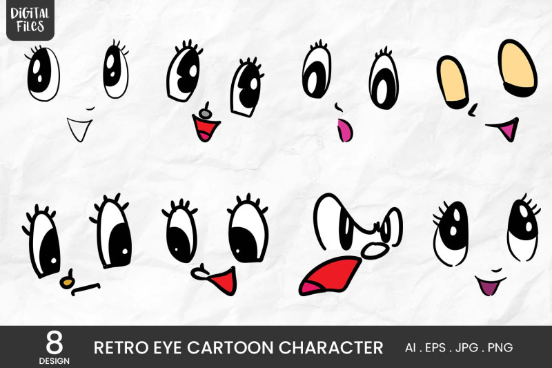 retro-eye-cartoon-character-8-variations