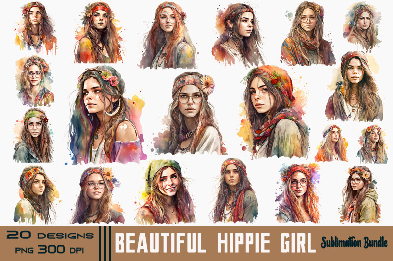 beautiful-hippie-girl-watercolor-bundle