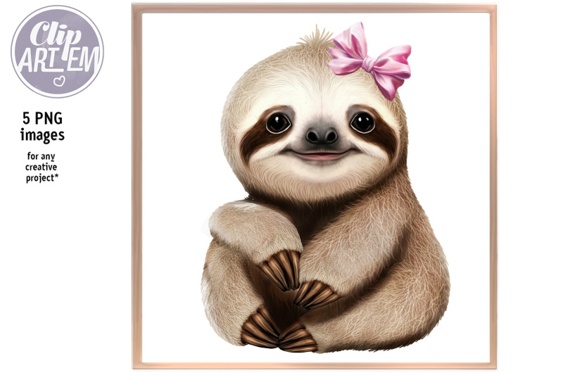 baby-sloth-5-png-images-set-for-kids-decor-digital-print-wall-art