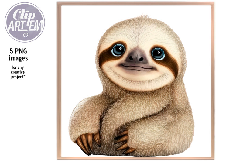 baby-sloth-5-png-images-set-for-kids-decor-digital-print-wall-art