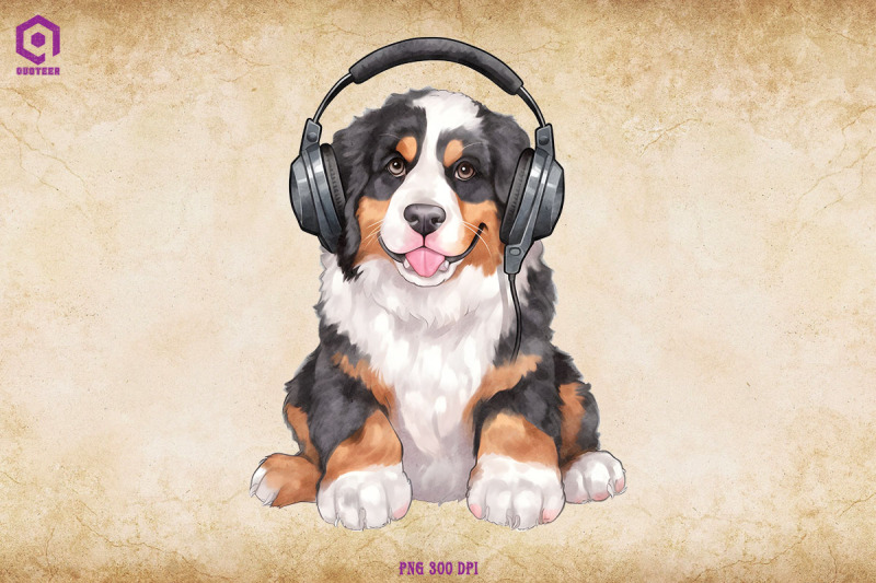 bernese-mountain-dog-wearing-headphone