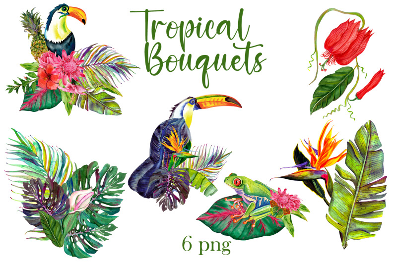 watercolor-tropical-bouquets-flowers-clipart