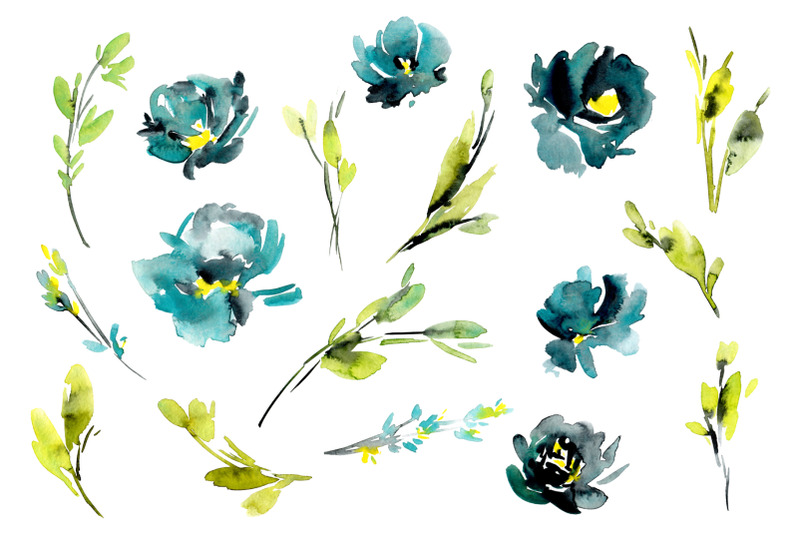 neon-blue-watercolor-flowers