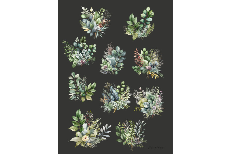 watercolor-greenery-bouquets-clipart-png