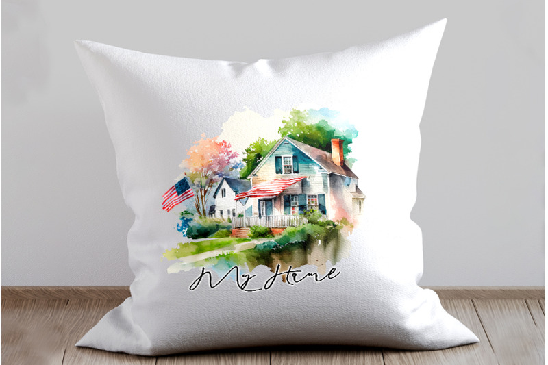 usa-american-house-watercolor-clipart