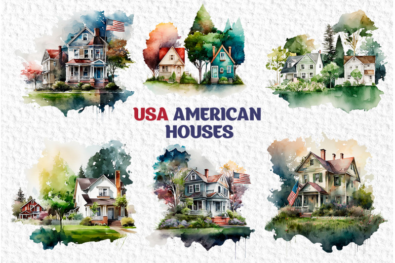 usa-american-house-watercolor-clipart