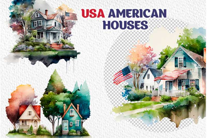 usa-american-house-watercolor-clipart