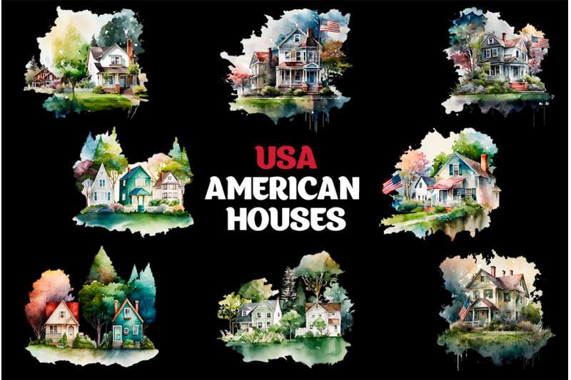usa-american-house-watercolor-clipart