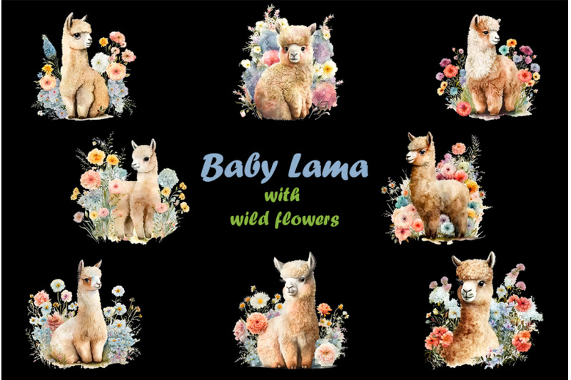 baby-lama-watercolor-clipart-with-wildflowers