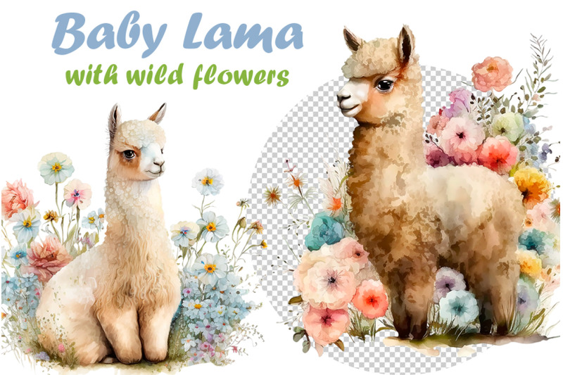 baby-lama-watercolor-clipart-with-wildflowers