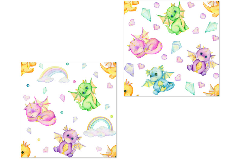 cute-dragons-charming-collection-watercolor-cliparts-digital-paper