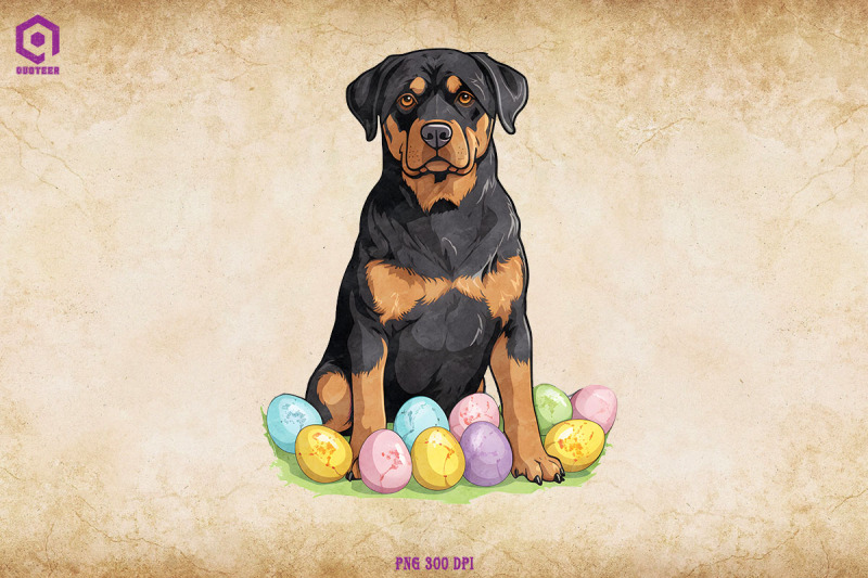 rottweiler-dog-with-easter-eggs