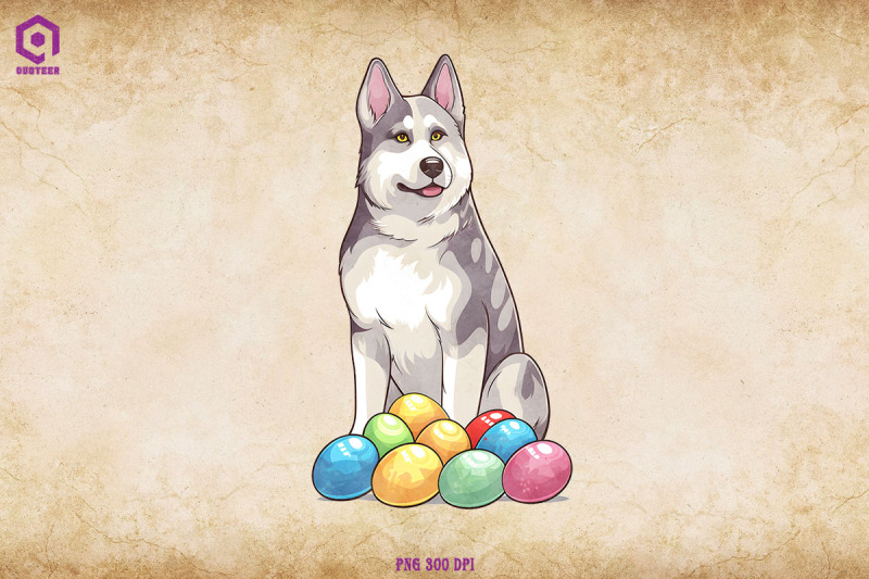 siberian-husky-dog-with-easter-eggs