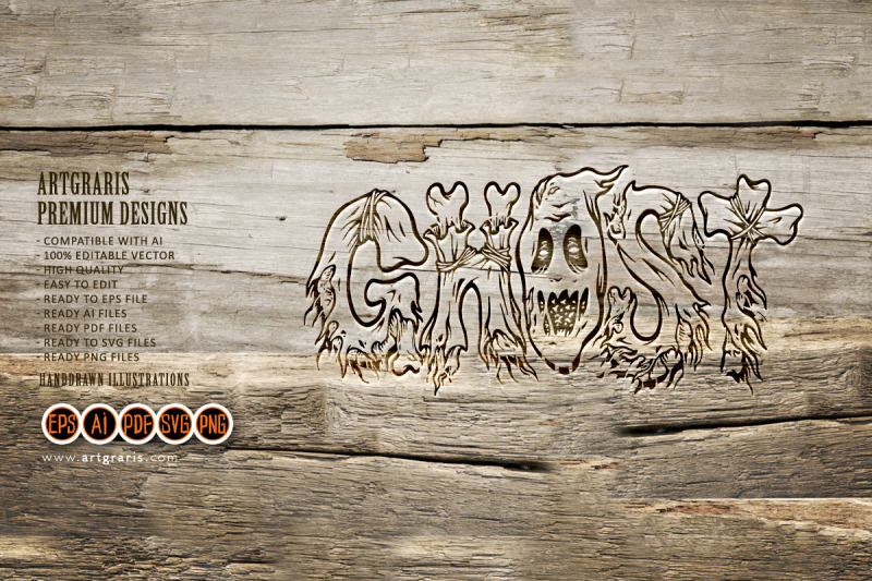 lettering-ghost-word-bone-typeface-illustrations-silhouette