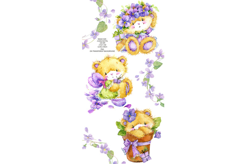 teddy-bears-and-violet-flowers