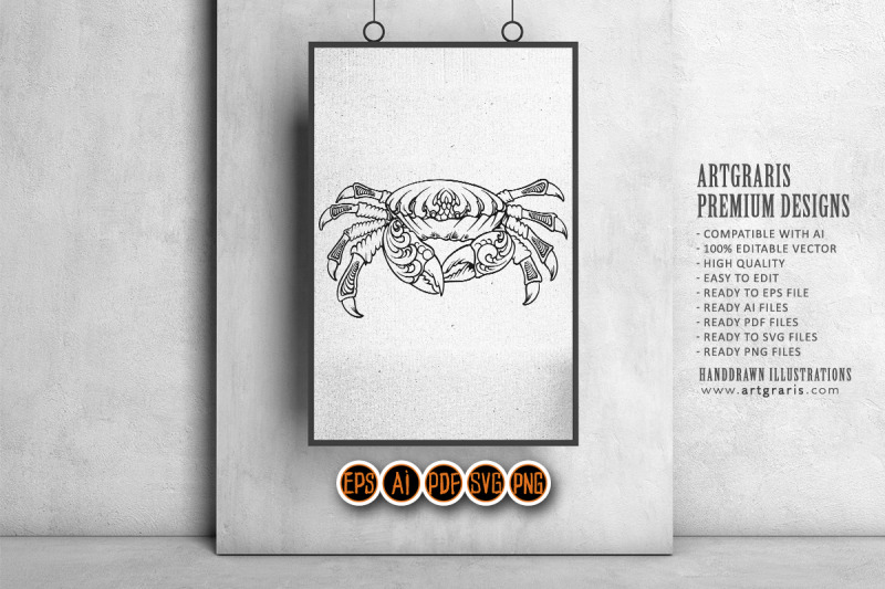 classic-elegant-engraved-crab-sea-animal-flourish-ornament-monochrome