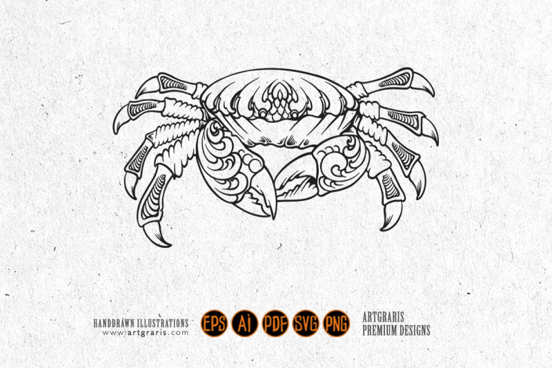 classic-elegant-engraved-crab-sea-animal-flourish-ornament-monochrome