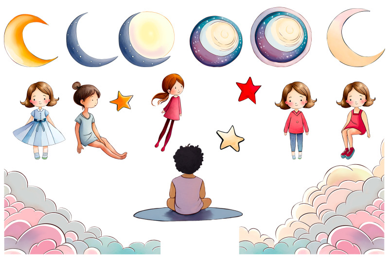 space-universe-amp-cute-girls-clipart