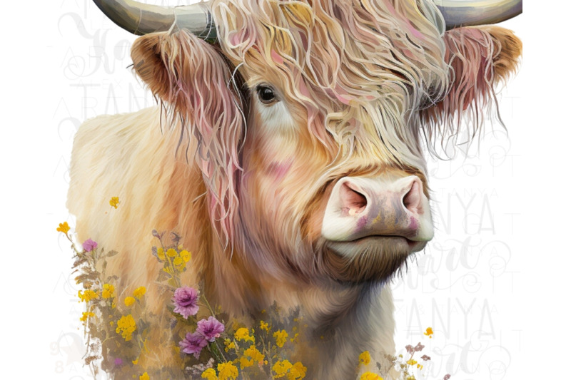 highland-cow-with-flowers-clip-art