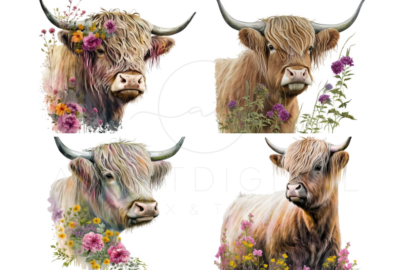 highland-cow-with-flowers-clip-art