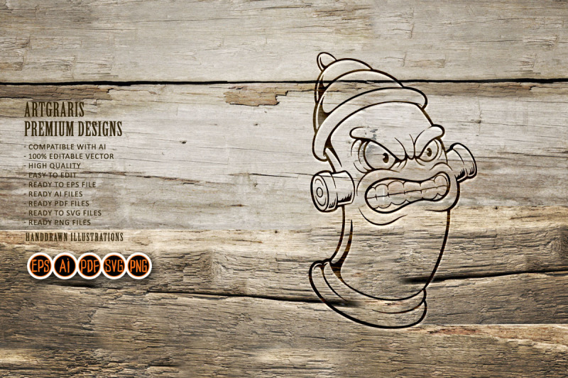 angry-classic-fire-hydrant-logo-illustrations-monochrome