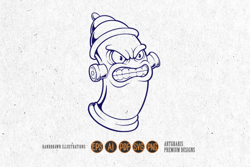 angry-classic-fire-hydrant-logo-illustrations-monochrome