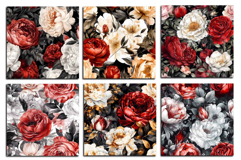hand-drawn-watercolor-gothic-red-roses-and-peonies