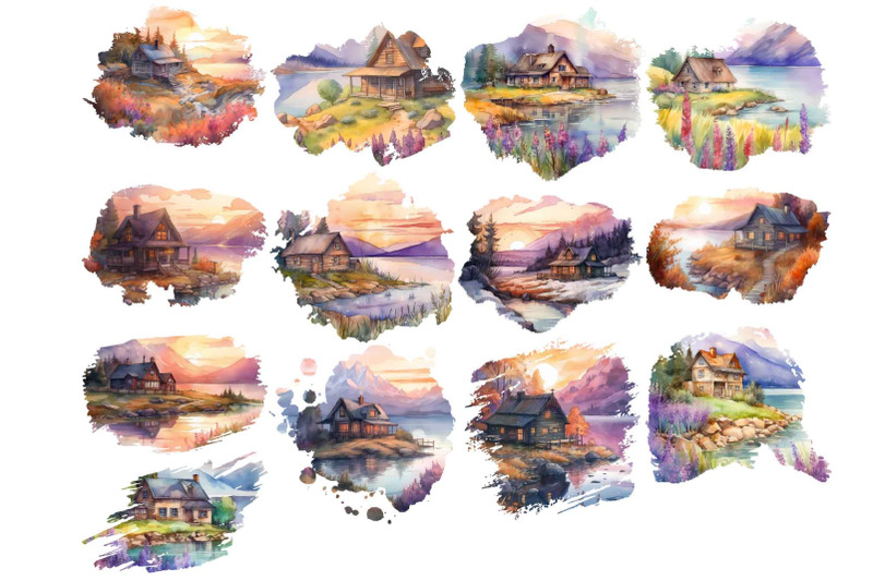 lavender-cottage-overlay-clipart-watercolor-mountain-cabin