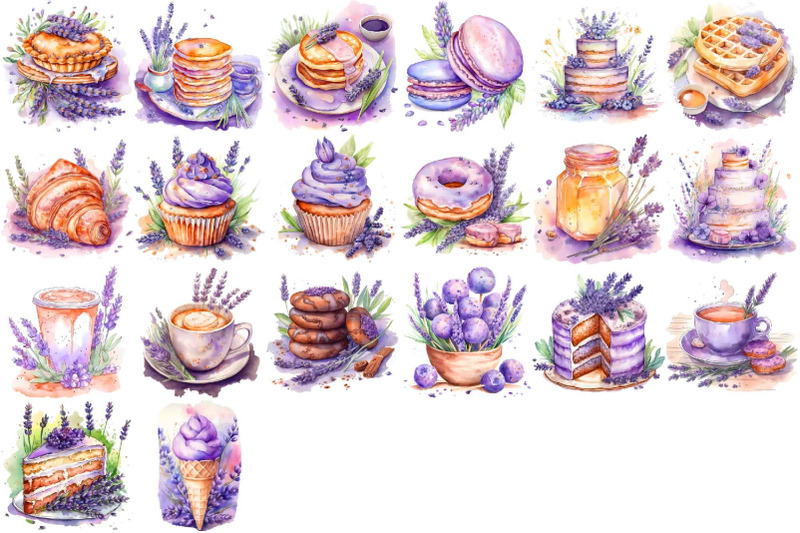 watercolor-lavender-sweets-clipart-floral-food-treats-clip-art