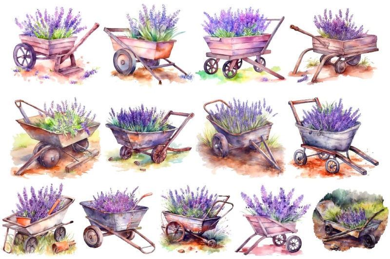watercolor-lavender-wheelbarrows-clipart-gardening-png