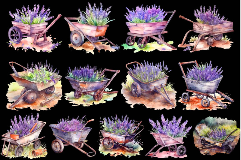 watercolor-lavender-wheelbarrows-clipart-gardening-png