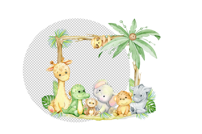 baby-safari-animals-png-frame-watercolor-baby-animals-t-shirt-subli