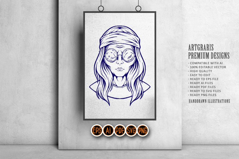 alien-head-hippie-cool-headband-illustrations-monochrome