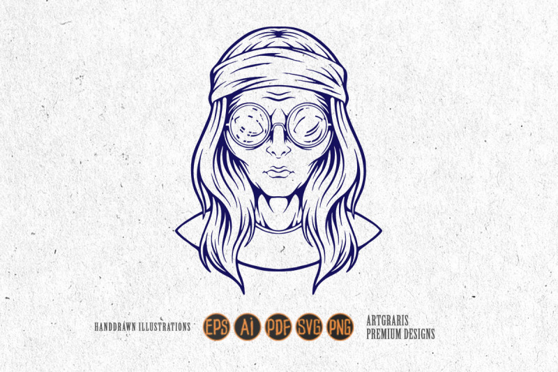 alien-head-hippie-cool-headband-illustrations-monochrome