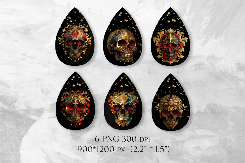 golden-skull-earrings-sublimation-teardrop-earring-template