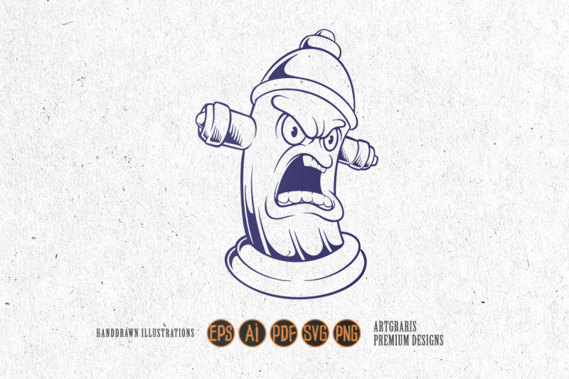 angry-classic-fire-hydrant-firefighter-logo-illustrations-monochrome