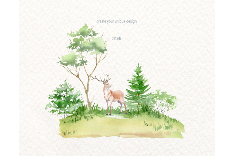 watercolor-forest-clipart-woodland-pine-trees-cabin-in-the-wood