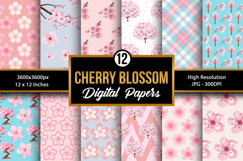 cherry-blossoms-pink-watercolor-sakura-digital-papers