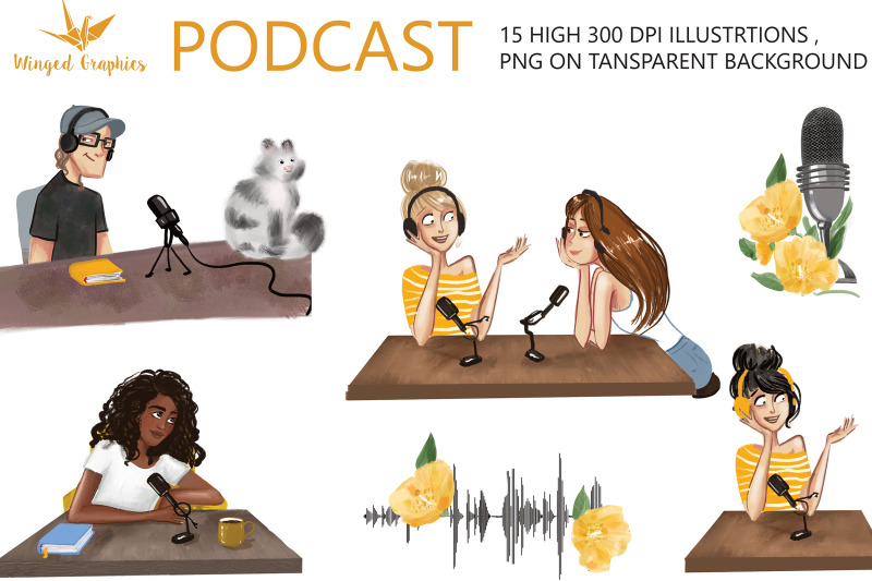 podcast-and-podcasters-set-of-15-illustrations-300-dpi-transparent-pn