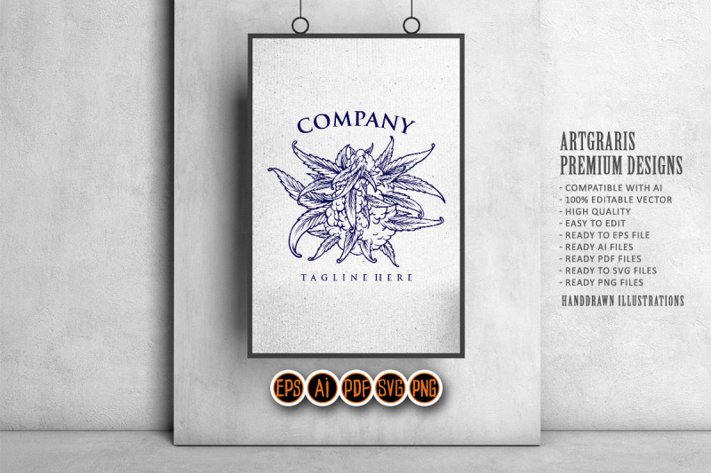 weed-bud-plant-company-logo-illustrations-monochrome