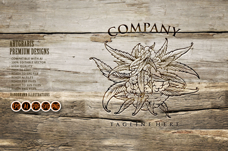 weed-bud-plant-company-logo-illustrations-monochrome